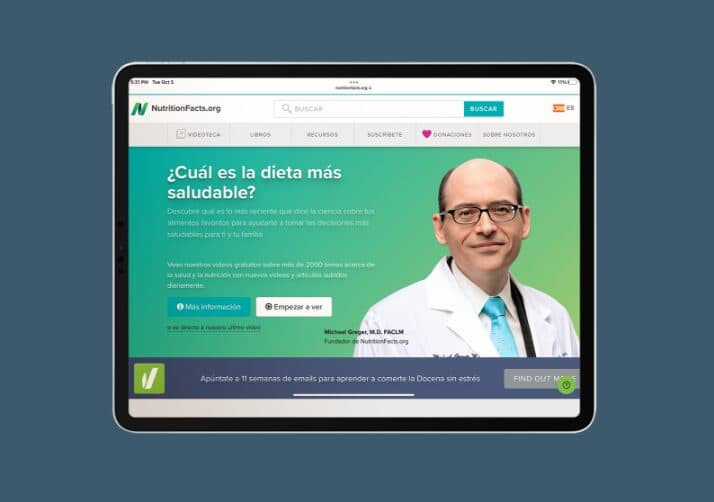 Captura de pantalla de la página web en español
