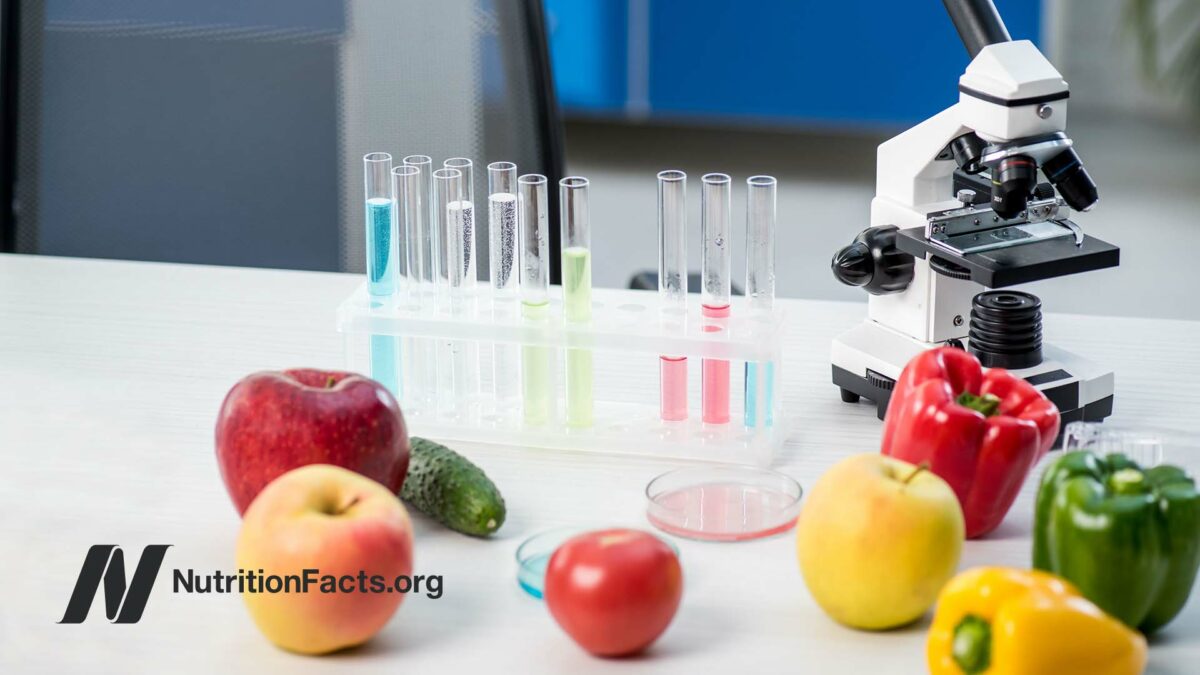 fruits and veggies in a science lab