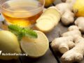 whole and sliced ginger and ginger drink