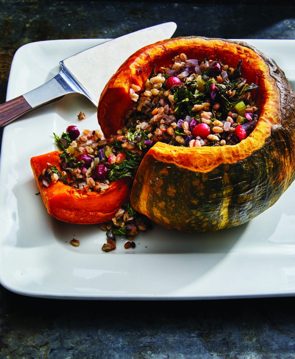How Not to Diet Cookbook Roasted Kabocha with Kale Cranberry Stuffing