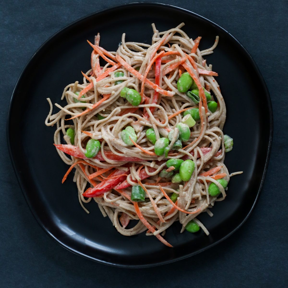 Buckwheat Soba & Edamame with Almond Butter Sauce Recipe