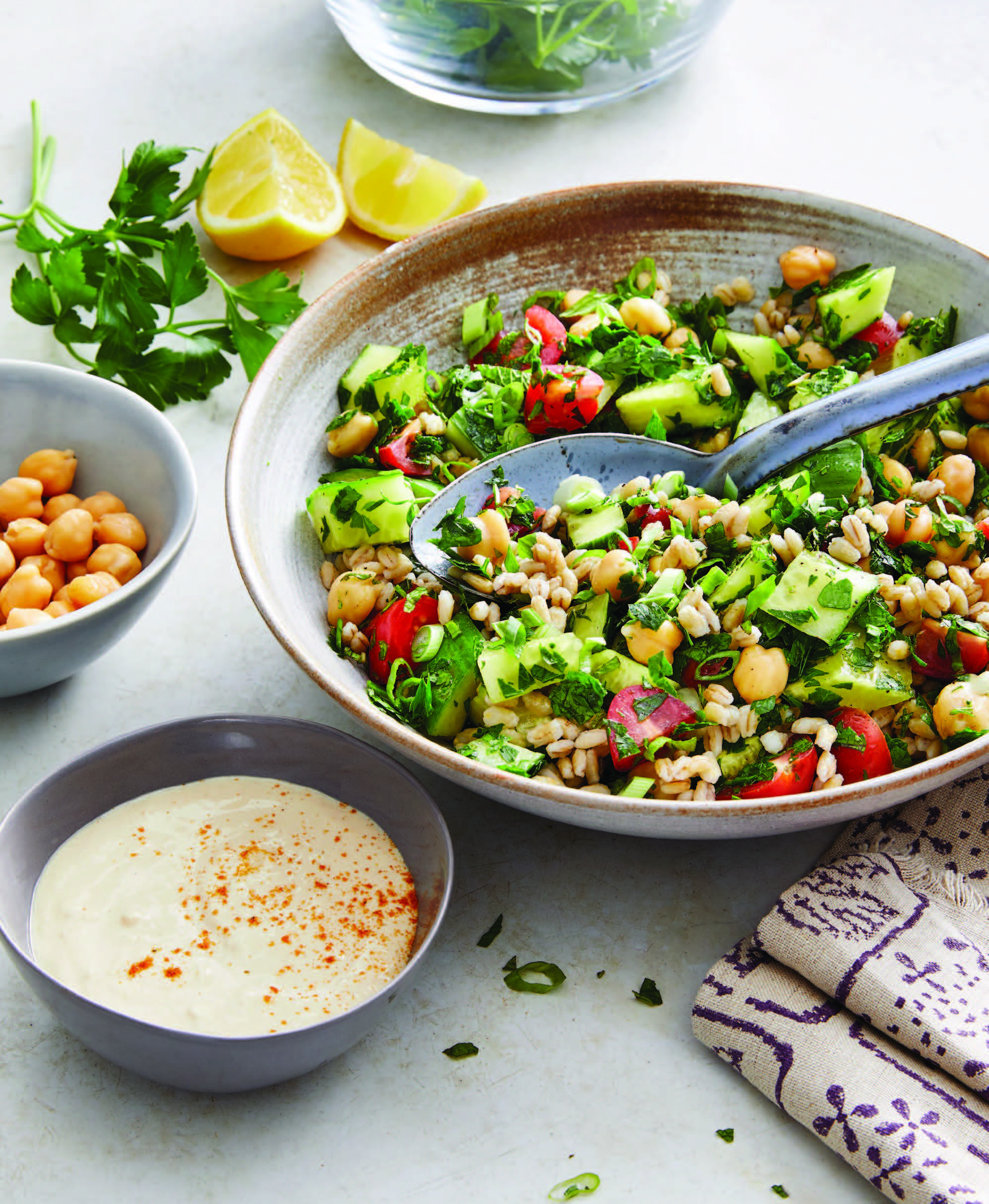 Barley Tabbouli Salad with Tahini Drizzle Recipe