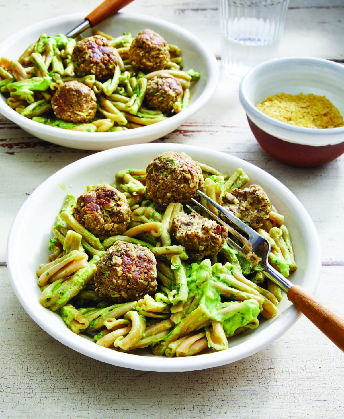 Gemelli with Zucchini Meatballs and Avocado Chimichurri Recipe
