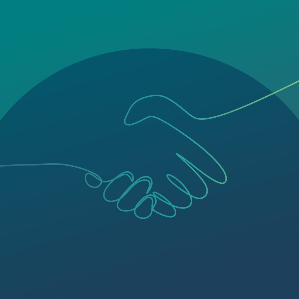 illustration of a handshake on blue background