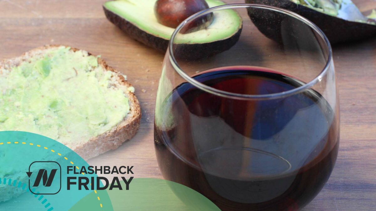 avocado toast and a glass of red wine