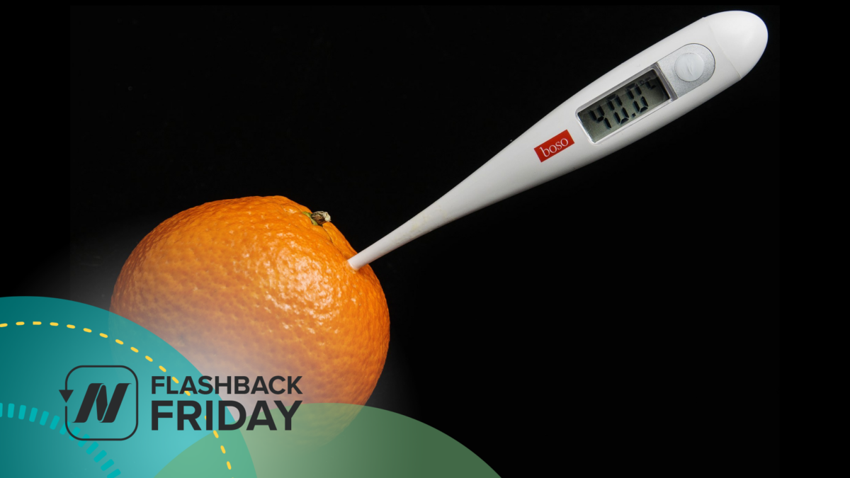 orange with a thermometer in it