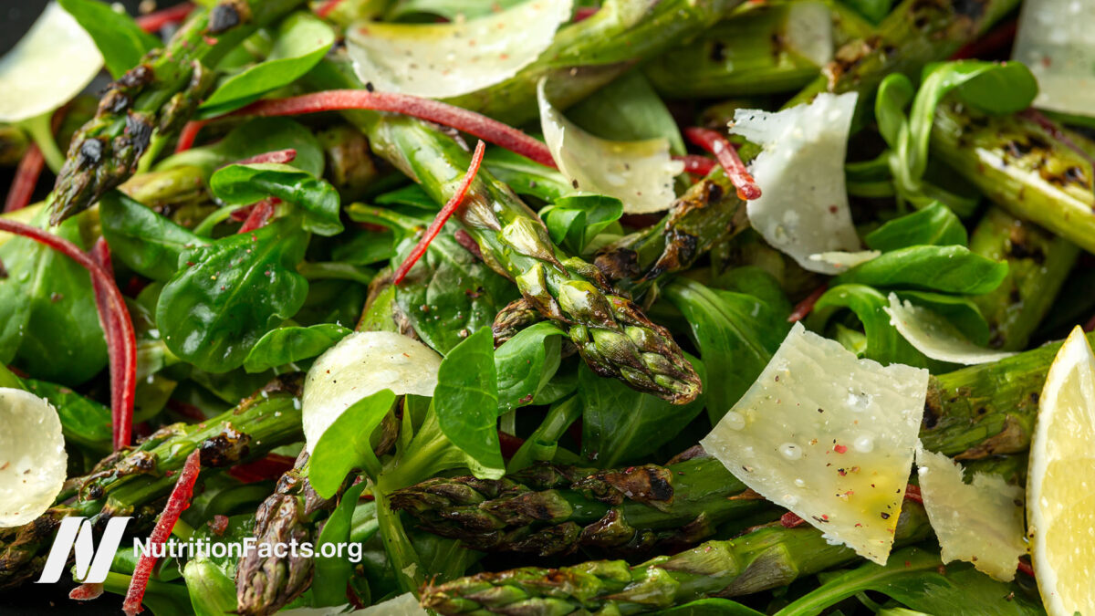 salad of various greens and asparagus