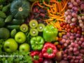 Assortment of fruits and vegetables organized by color