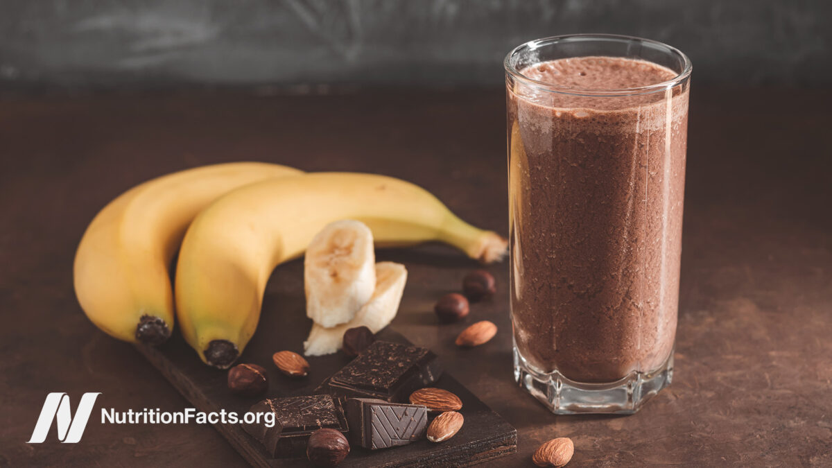 Smoothie made from banana and chocolate in a glass