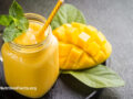 Mango smoothie in a glass jar