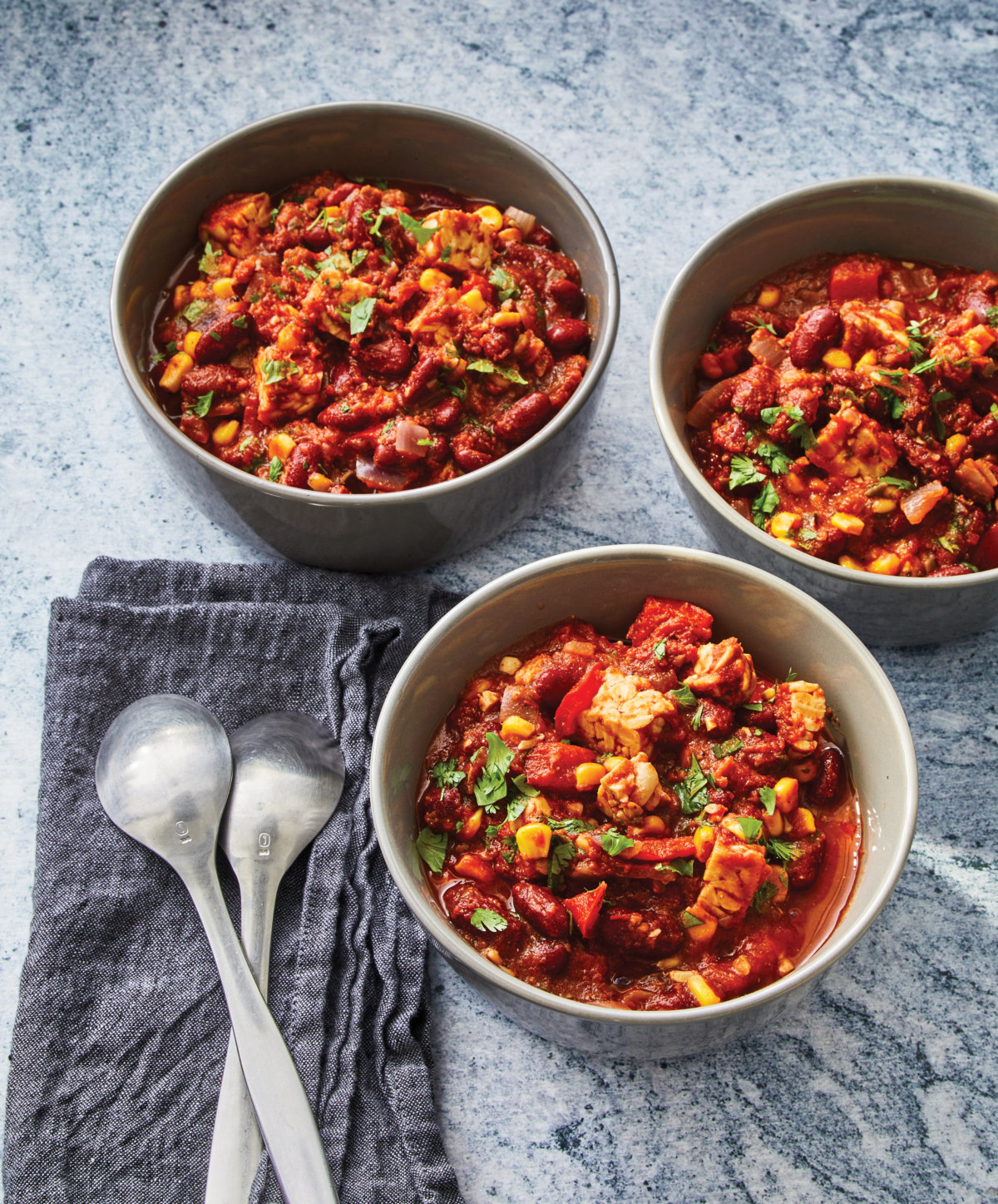 Tempeh and Mushroom Chili with Corn and Cilantro Recipe