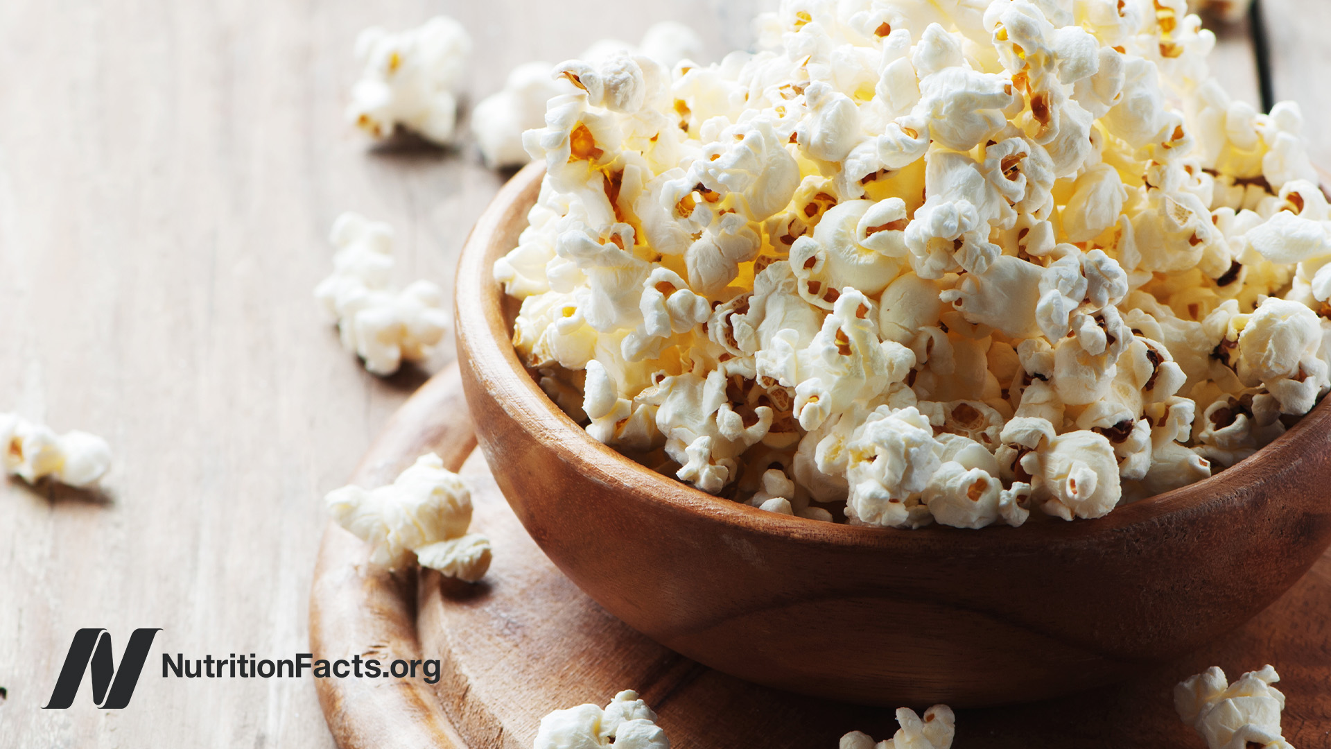 Popcorn in a wooden bowl