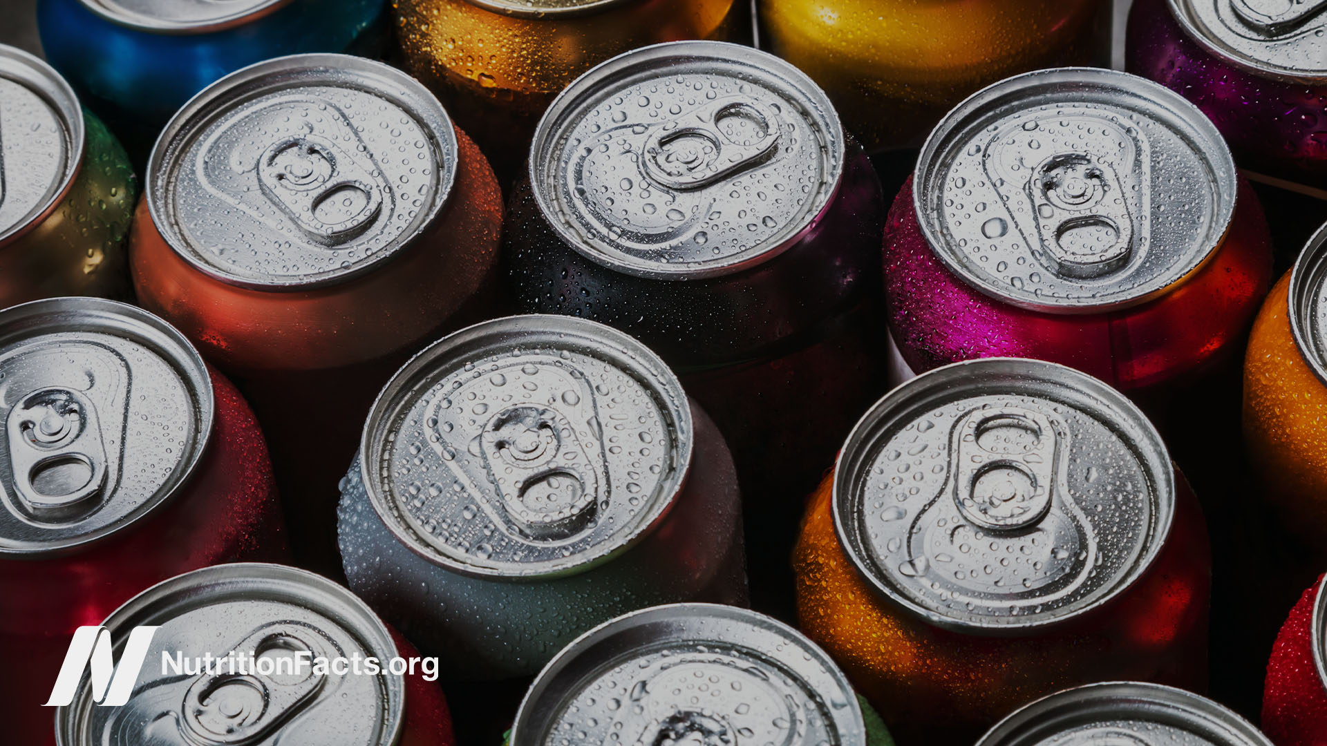 Close up view of metal cans of energy drinks