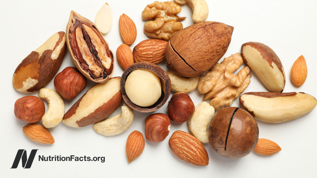 Assorted nuts on a white background